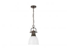  3602-S RBZ-WHT - Duncan Small Pendant with Chain in Rubbed Bronze with Matte White